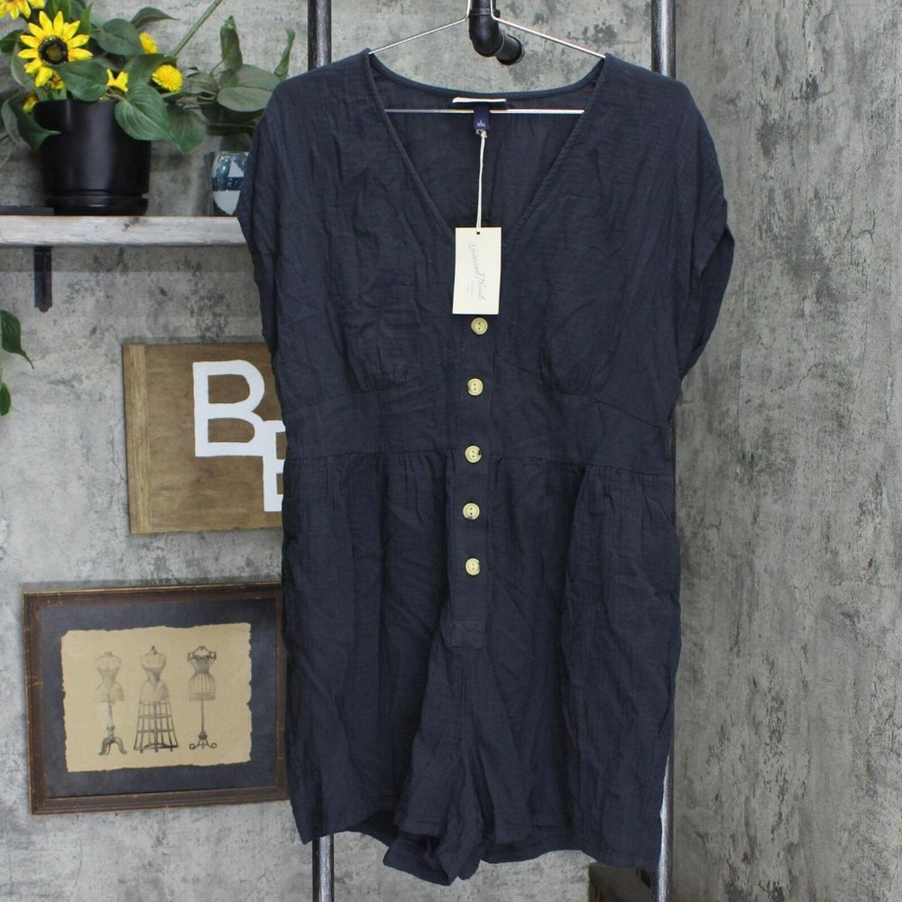 Universal Thread Women's Short Sleeve Kimono Button-Front Romper 565705 Gray L - Picture 1 of 4